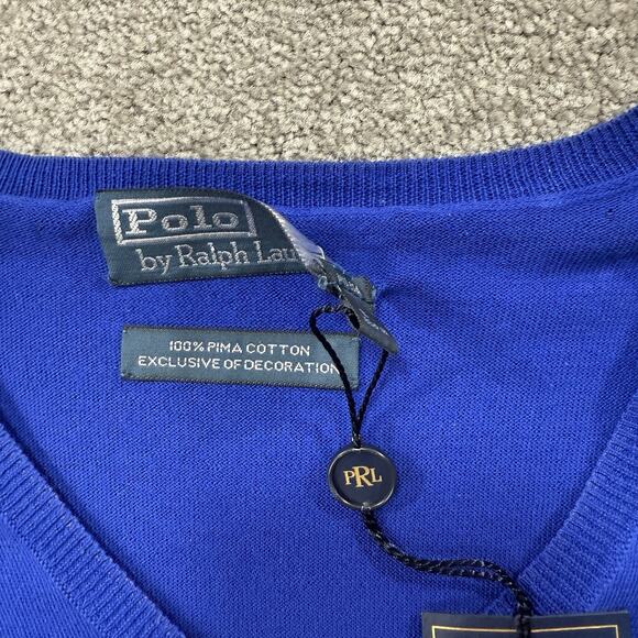 Polo Ralph Lauren V Neck Sweater Mens Medium Blue 100% Pima Cotton Exclusive - Picture 3 of 11